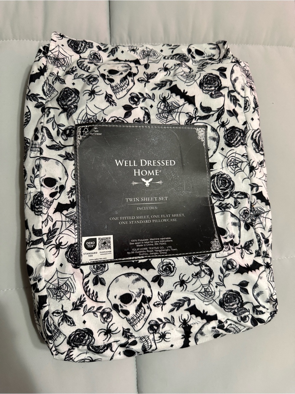 Halloween Twin Sheet/Pillowcase NO FITTED SHEET! Skull/Floral Print